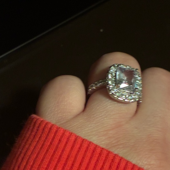 Radiant Silver and White Crystal Ring main image 7